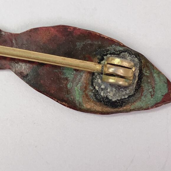 VTG 60s Primitivist Copper Figural Modernist Brooch Hammered Studio Pin - Picture 8 of 11